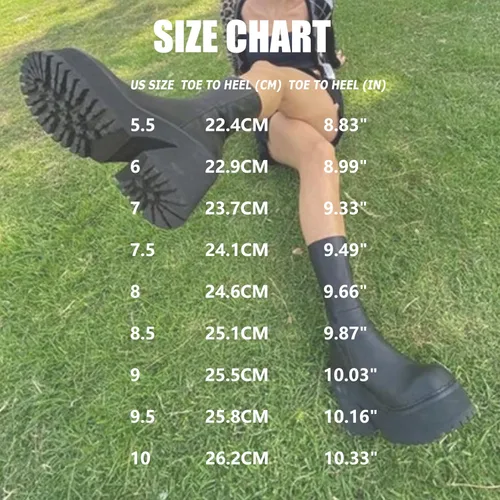 Vista 6 de Botas de Tobillo para Mujer, Botas de Plataforma con Tacón Grueso, Botas de Combate de Moda para Trabajo, Botas Tipo Botín con Punta Redonda, Botas