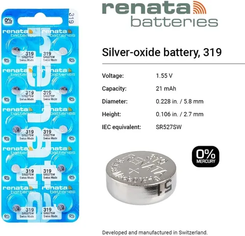 Vista 2 de Renata Batteries 319/SR527SW - Batería de reloj con pila de botón (paquete de 5)