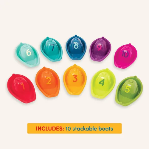 Vista 5 de Battat 10 botes de baño apilables - Horario de baño numerado y apilable - Juguetes flotantes para el baño, piscina, playa - Juguetes educativos