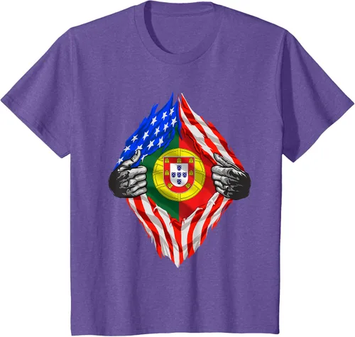 Vista 52 de Camiseta de bandera de Estados Unidos con diseño de raíces portuguesas, Negro, S