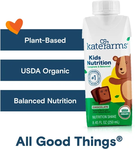 Vista 3 de KATE FARMS Batido de nutrición orgánica para niños, chocolate, 0.28 oz de proteína, 27 vitaminas y minerales, reemplazo de comida, sin gluten, sin