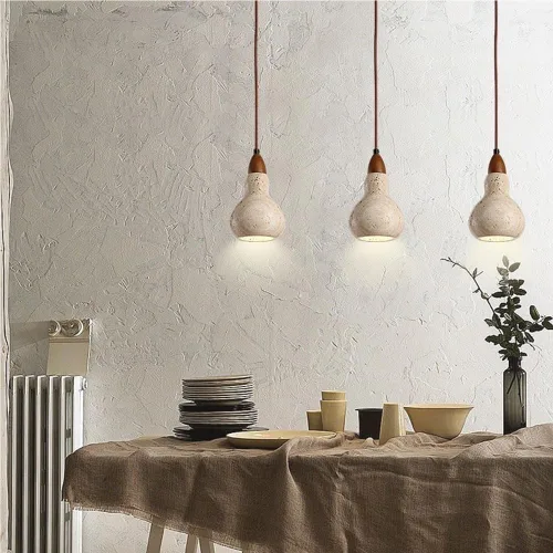 Vista 2 de Vintage Small Bedside Pendant Lights Mid Century Natural Stone Hanging Lamp Nordic Single Head Solid Wood Chandelier for Kitchen Island Bedroom