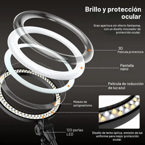 Vista 8 de Anillo de luz de escritorio de 10 pulgadas con soporte, iluminación de zoom con soporte para teléfono para computadora, videollamadas, conferencias