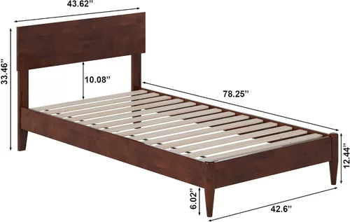 Vista 2 de AFI, Aria - Cama de plataforma moderna de perfil bajo de madera maciza, tamaño individual, nogal Nuez