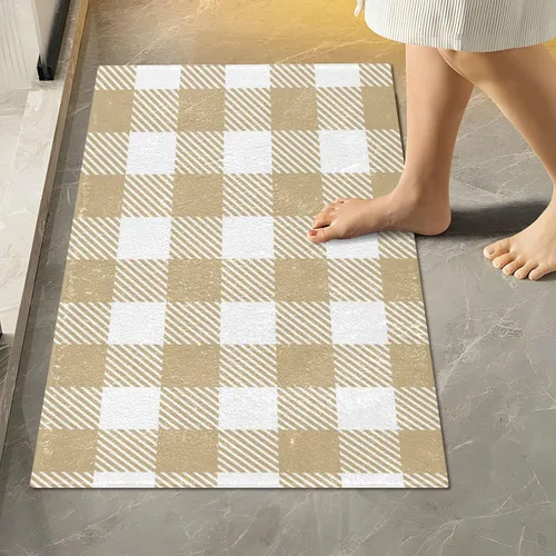Vista 27 de Tapete de baño a cuadros de tablero de ajedrez, suave, absorbente, lavable, tapete de baño para piso de baño, tapete de baño antideslizante