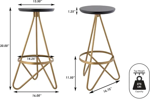 Vista 3 de JONATHAN Y Spiroa - Taburete de bar moderno de metal sin espalda de 30 pulgadas, silla de bar de hierro negro y dorado con reposapiés para isla