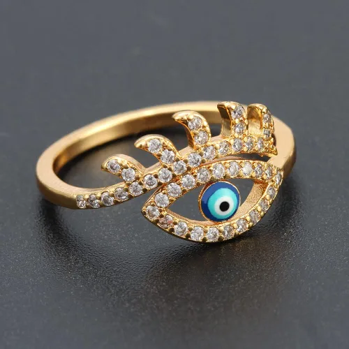 Vista 3 de Anillos abiertos de circonita cúbica azul turco para mujeres, niñas, adolescentes, cristal de circonita cúbica brillante, chapado en oro de 18
