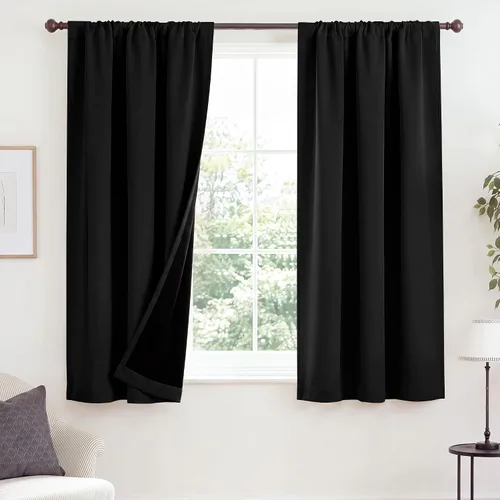 Vista 50 de NICETOWN Biscotti Beige 100% Cortinas opacas de 45" de largo para cocina, bolsillo con varilla para sótano completamente opaco, cortinas térmicas