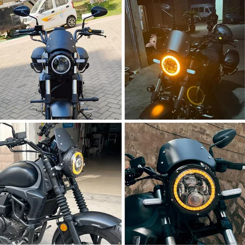 Vista 6 de Parabrisas Universal de Metal para Motocicleta Deflector de Viento Pantalla Frontal Flyscreen con Soporte para Motocicleta Faro LED de 5"-7