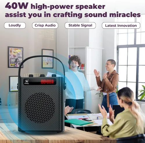 Vista 2 de Amplificador de voz Bluetooth de 40 W con micrófono de auriculares y micrófono de mano Portable Rechargeable PA System for Teachers &