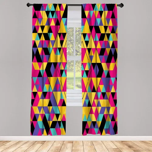 Vista 66 de Ambesonne - Cortinas amarillas para ventana, arte moderno escandinavo de escena de jardín con flores de tulipán y mariposas bailando, juego de 2