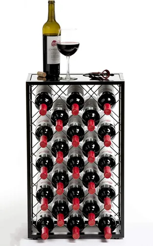 Vista 2 de Mango Steam Botellero negro para 23 botellas con estante superior de cristal, independiente para el hogar, cocina y bar
