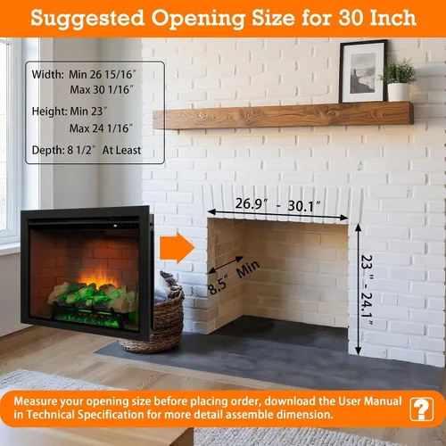 Vista 7 de Inserto de chimenea eléctrica con luz superior, opción de color de llama de 12 × 12 × 12 con sonido crepitante de fuego, 30 5/8 ″ W × 24 5/16 ″ H