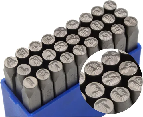 Vista 24 de Juego de 27 sellos de acero resistente con letras mayúsculas de 3/64" 1mm, kit de punzones de alfabeto para estampado a mano de caracteres, código