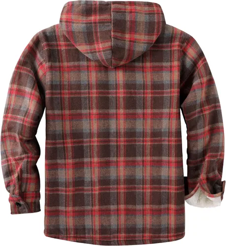 Vista 2 de V VALANCH Chaqueta de franela para hombre con capucha, manga larga, abrigo a cuadros con cremallera, sudadera gruesa con 4 bolsillos
