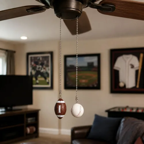 Vista 5 de LUOZZY 2 unidades de ventilador de techo cadena de fútbol decorativo tira de cuerda de béisbol rugby colgante de bola con cuentas ventilador