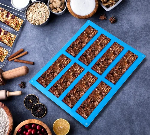 Vista 3 de Sidosir 3 moldes de silicona para barra de granola, moldes rectangulares de 8 cavidades para barra energética, moldes de silicona para hornear