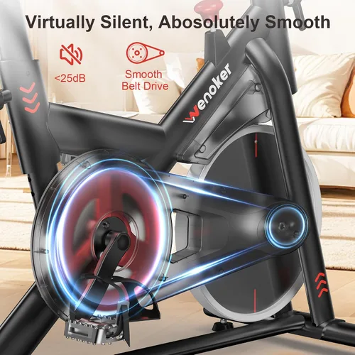 Vista 2 de Wenoker Exercise Bike for Home – 350LB Indoor Cycling Bike, Silent Stationary Spin Bike with App Sync, Adjustable Seat, LCD Monitor, Smooth & Quiet