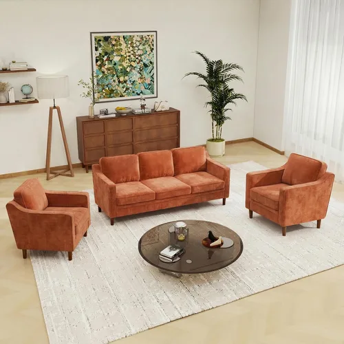Vista 15 de Kingfun Sofá en Forma de L de 88", Sofá Seccional de Chenilla, Sofás Modernos de Mediados de Siglo con Marco de Madera Maciza para Sala de Estar