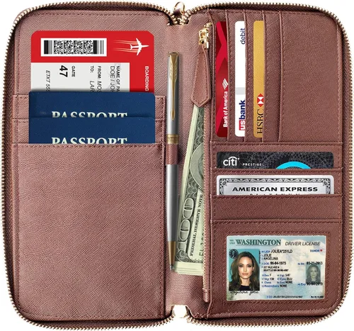Vista 2 de Travel Document Organizer - RFID Passport Wallet Case Family Holder Id Wristlet