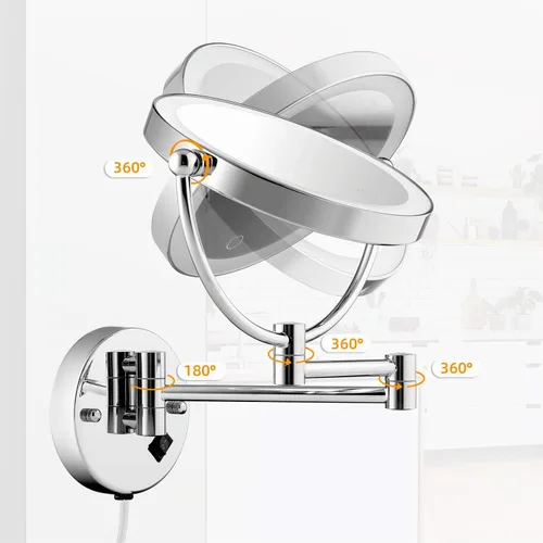 Vista 4 de Espejo de maquillaje iluminado de pared de 8 pulgadas, espejo de tocador con aumento 1X/5X de doble cara con 3 luces LED de color, control táctil