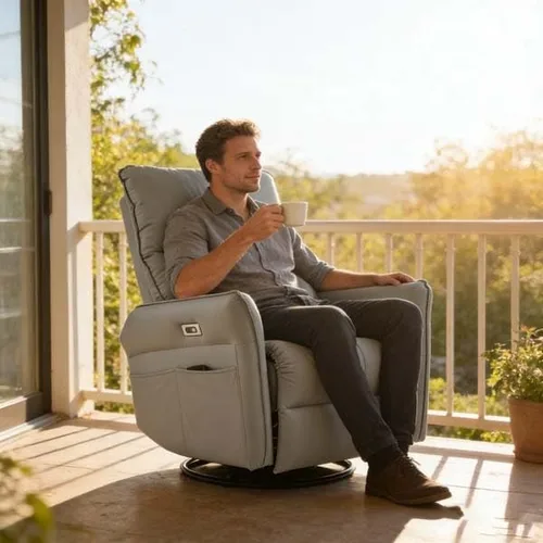 Vista 2 de Electric Swivel Power Recliner with Rocker, Chair with USB Charging, PU Leather for Living Room(Blue Gray)