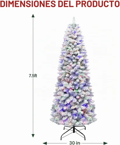 Vista 6 de Hykolity Árbol de Navidad flocado delgado preiluminado de 7.5 pies con 240 Doble color flocado