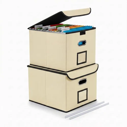 Vista 8 de Cajón Organizador de Archivos CADONO con Tapa, Organizador de Carpetas de Archivos Plegable con Deslizador de Plástico, Caja de Carpetas de Archivos