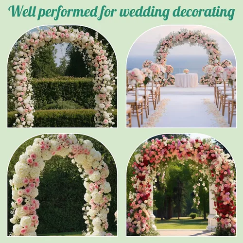 Vista 5 de Hotop Enrejado de arco de jardín de boda para plantas trepadoras, 7.8 pies, fácil de montar, soporte de fondo de enrejado de boda de metal con Blanco