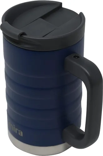 Vista 2 de MIRA Taza de café aislada de 14 onzas con asa, termo de acero inoxidable con tapa segura, taza para bebidas calientes y frías, azul almirante