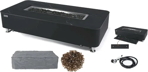 Vista 37 de Elementi+ Mesa de Fuego de Gas Colorado de Hormigón Fundido de 56" Rectangular, Hoguera al Aire Libre con Ignición Electrónica Incluye Cubierta