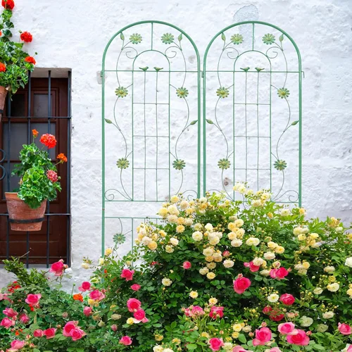 Vista 10 de Arco de jardín de metal, 55 pulgadas de ancho x 94.5 pulgadas de alto, enrejado para plantas trepadoras, soporte para arco de rosas, arco al aire