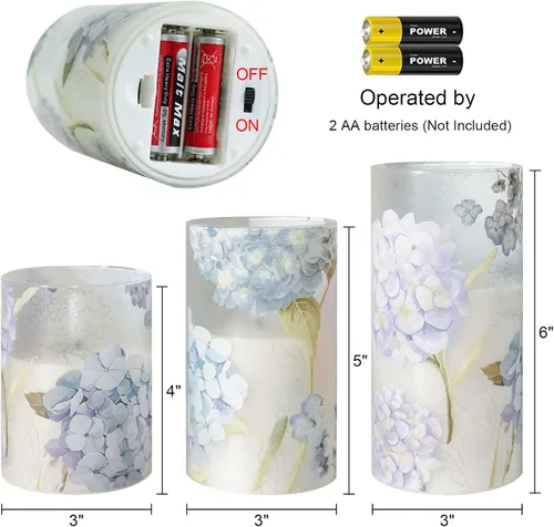 Vista 6 de Hydrangea Glass Flameless Candles Batttery Operated Remote Timer 1-Hydrangea Blue