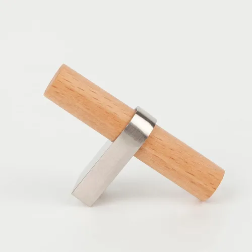 Vista 8 de Tiradores y perillas de madera para cajones, paquete de 4 manijas de madera natural y metal para gabinetes de cocina, tiradores de barra en T