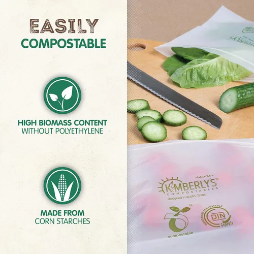 Vista 5 de KC's - Bolsas compostables para sándwiches y aperitivos – 50 unidades, 7 x 6.7 pulgadas, bolsas resellables extragruesas de 50 µm de almidón de maíz