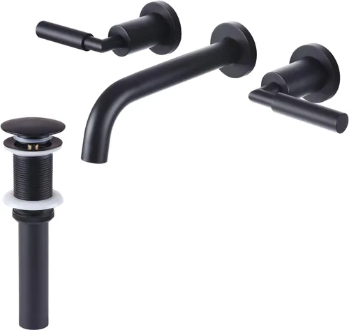 Vista 9 de RBROHANT RB0736D - Grifo de montaje en pared dorado con drenaje desplegable para fregadero sin desbordamiento, grifo de fregadero de baño de doble