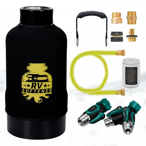 Vista 7 de Filterelated Ablandador de agua para autocaravana, 16000 granos, portátil, con ajuste de latón de 3/4 pulgadas y manguera personalizada, sistema