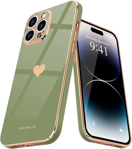 Vista 14 de Teageo Funda para iPhone 14 Pro Max para Mujeres y Niñas Lindo Corazón de Amor Lujoso Chapado Suave Brillante Cubierta Trasera Elevada Protección