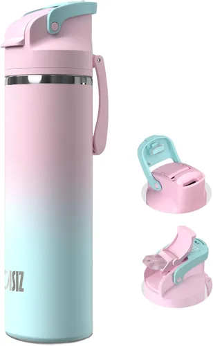 Vista 28 de OISIZ Botella de agua aislada de 24 onzas con boquilla 2 en 1 y tapa de popote, cierre de seguridad de un clic, 100% a prueba de fugas, mantiene