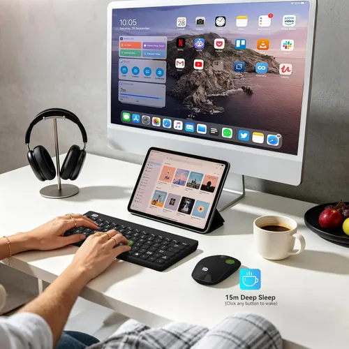 Vista 7 de Mango Era - Combo de teclado y mouse inalámbricos compactos, mini teclado y mouse de viaje pequeños para laptop, juego de teclado inalámbrico USB