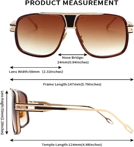 Vista 5 de Street Knitted Gafas de sol cuadradas clásicas de gran tamaño con tinte marrón vintage para hombre, lentes de sol grandes piloto con estilo retro