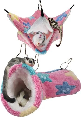 Vista 11 de LEFTSTARER Alfombrilla y juguete de cachemira para mascotas, hamaca de conejillo de indias con forma de corazón marrón, accesorios para jaula