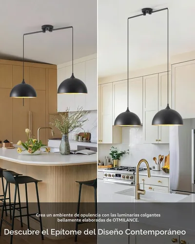 Vista 6 de Luces colgantes negras para isla de cocina, 2 luces, lámpara colgante de cúpula negra, iluminación de isla de cocina, lámpara de comedor, luces