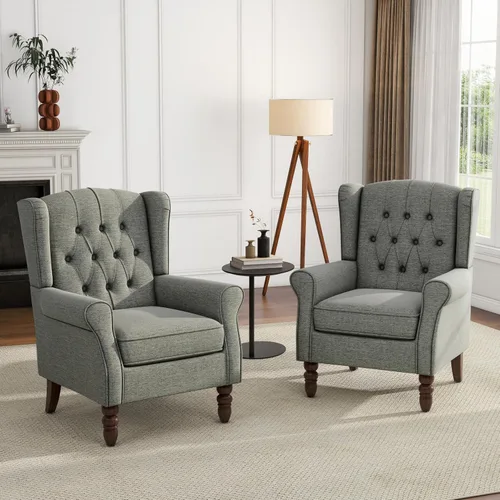 Vista 39 de High Back Accent Chair, Fabric Upholstered Armchair Wingback Chair for Living Room, Comfy Bedroom Reading Seat with Solid Wood Legs, Beige