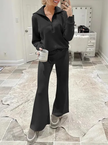 Vista 9 de ANRABESS Women 2 Piece Outfits Sweatsuit Set 2023 Fall Oversized Half Zip Sweatshirt Wide Leg Sweatpant Lounge Set Tracksuit
