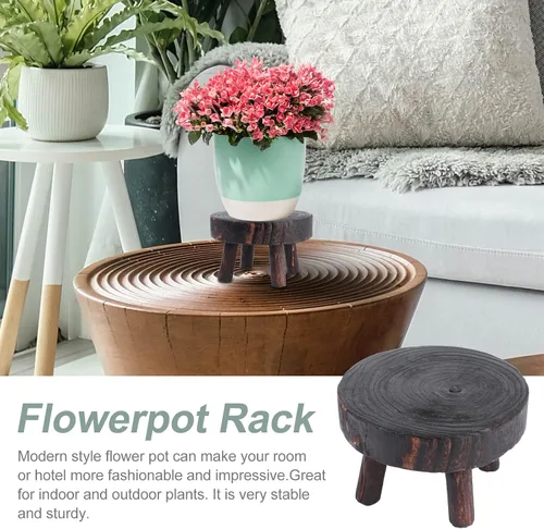 Vista 8 de VILLCASE Soporte de exhibición de taburete de madera, taburete de madera, soporte para plantas de patio, maceta, estante decorativo para taburete