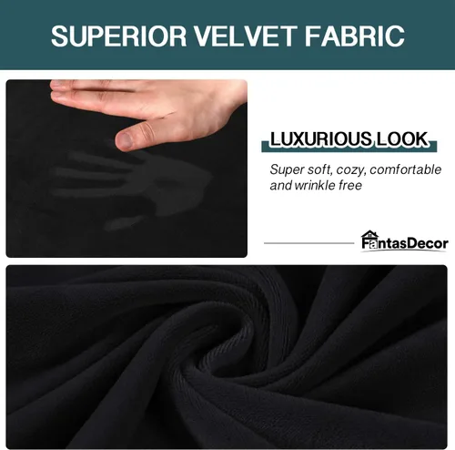 Vista 3 de FantasDecor Fundas de terciopelo para sofá de 2 piezas para sala, con cojín individual, protector elástico de muebles para mascotas, lavable a Negro