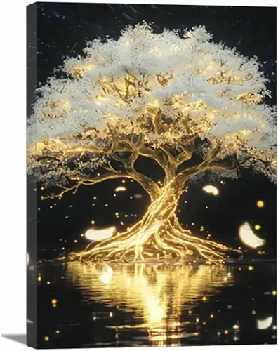 Vista 16 de VOCBAN Nature Tree of Life Abstract Pictures Canvas Painting Large Modern Canvas Wall Art Colorful Trees Living Room Wall Decor Plant Prints(black