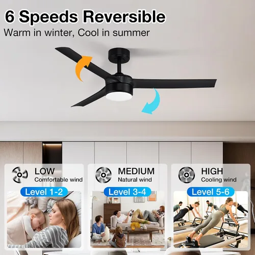 Vista 4 de cumilo Ventiladores de techo inteligentes de 52 pulgadas con luz y control remoto, luces LED regulables, motor de CC silencioso, control a través