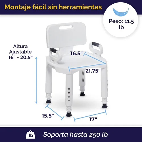 Vista 4 de Silla de ducha Drive Medical de serie Premium con respaldo y brazos